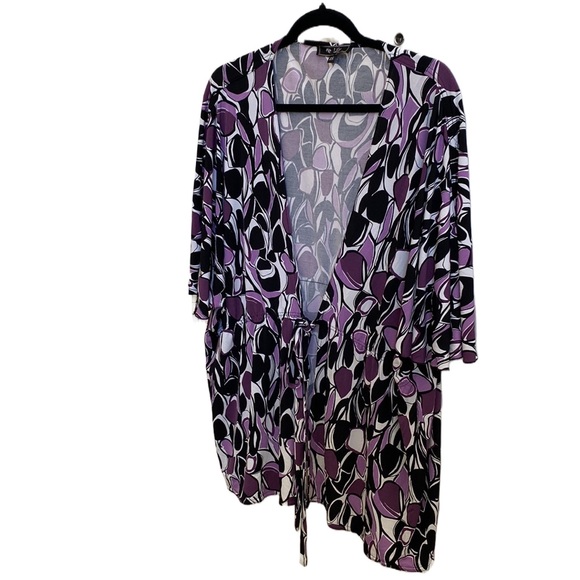 Lily 🖤💜🤍 Geometric Retro Patterned Long Open Topper, Elastic Waist Front Tie - Picture 2 of 15